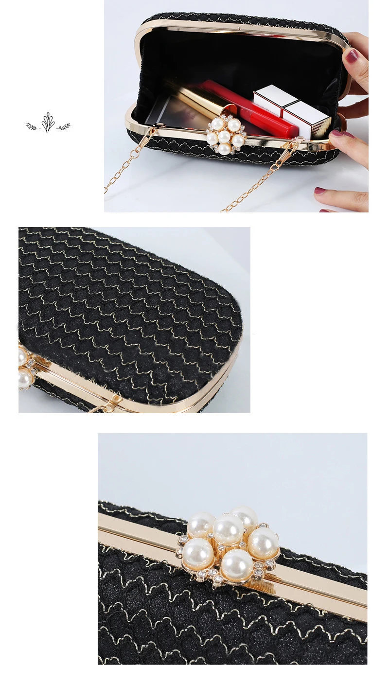 YNSSK Black Sequin Corrugated Evening Bag Detail View