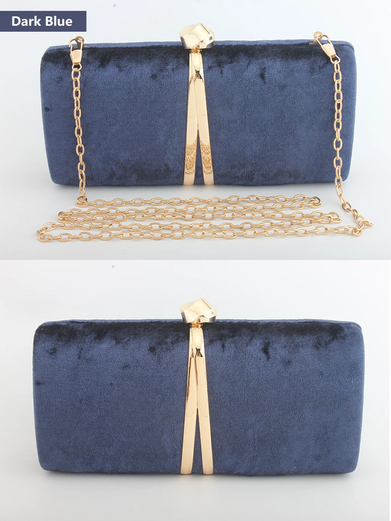 YNSSK Dark Blue Velour Clutch Bag Front View