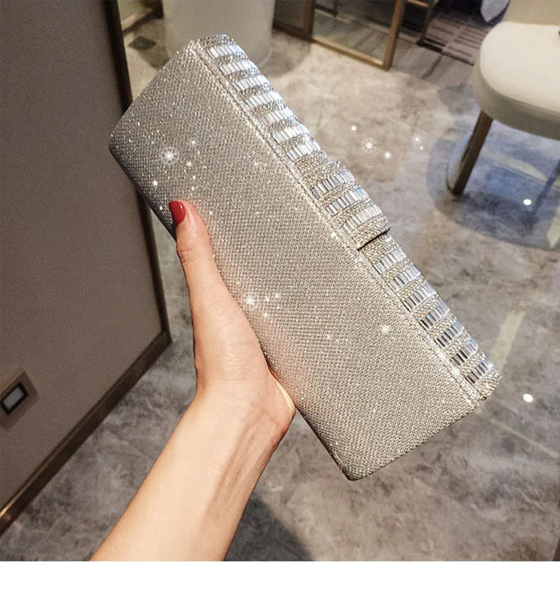 YNSSK Black Square Evening Bag Silver Back View