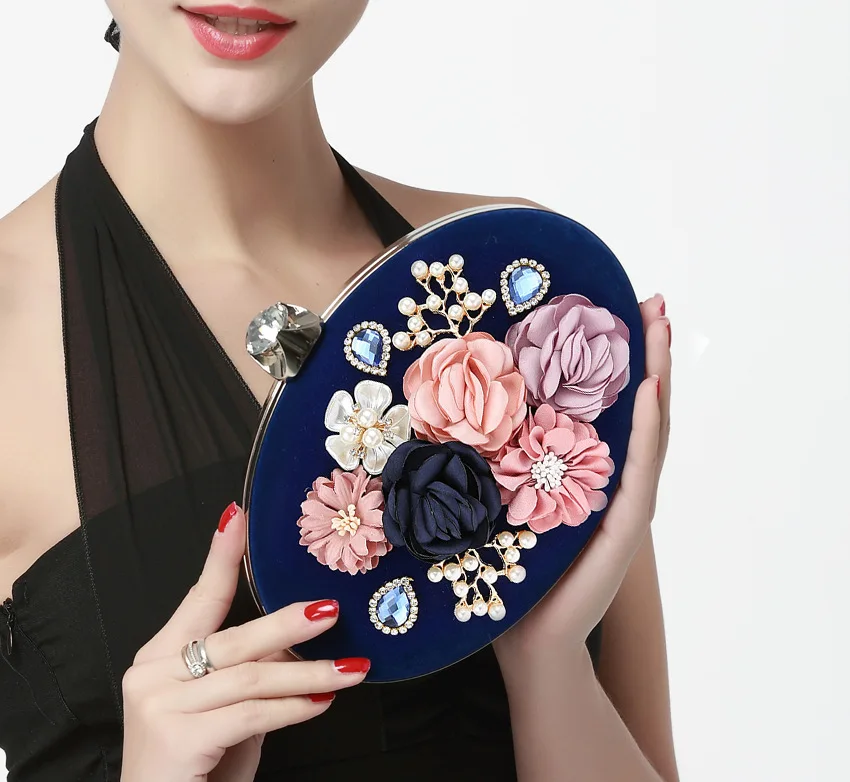 YNSSK Navy Floral Clutch Bag Model Display