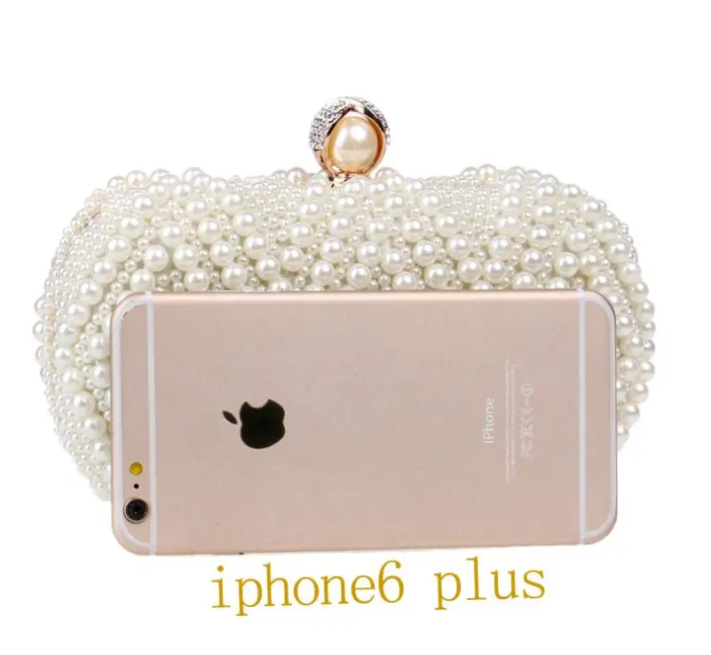 YNSSK Beige Beaded Bridal Clutch Evening Bag Size Compare with iPhone 6