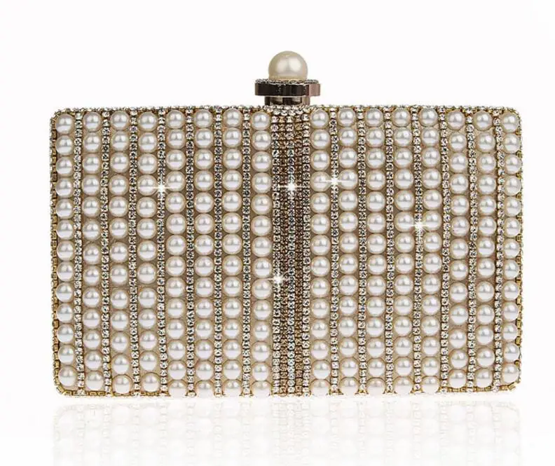 YNSSK Gold Pearl Wedding Clutch Bag Front View