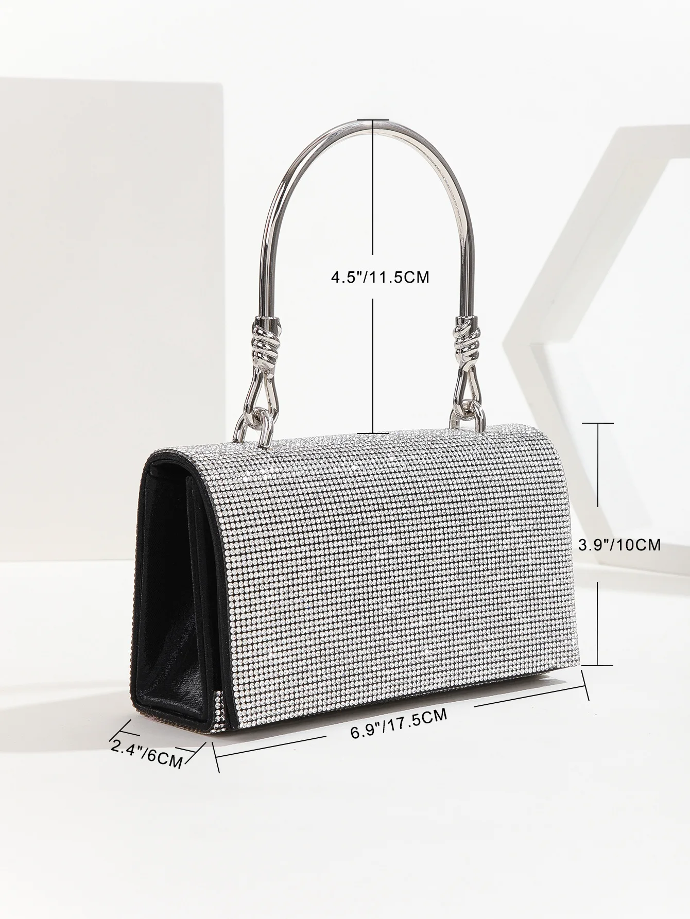 YNSSK Silver Bling Rhinestone Hand Bag Size