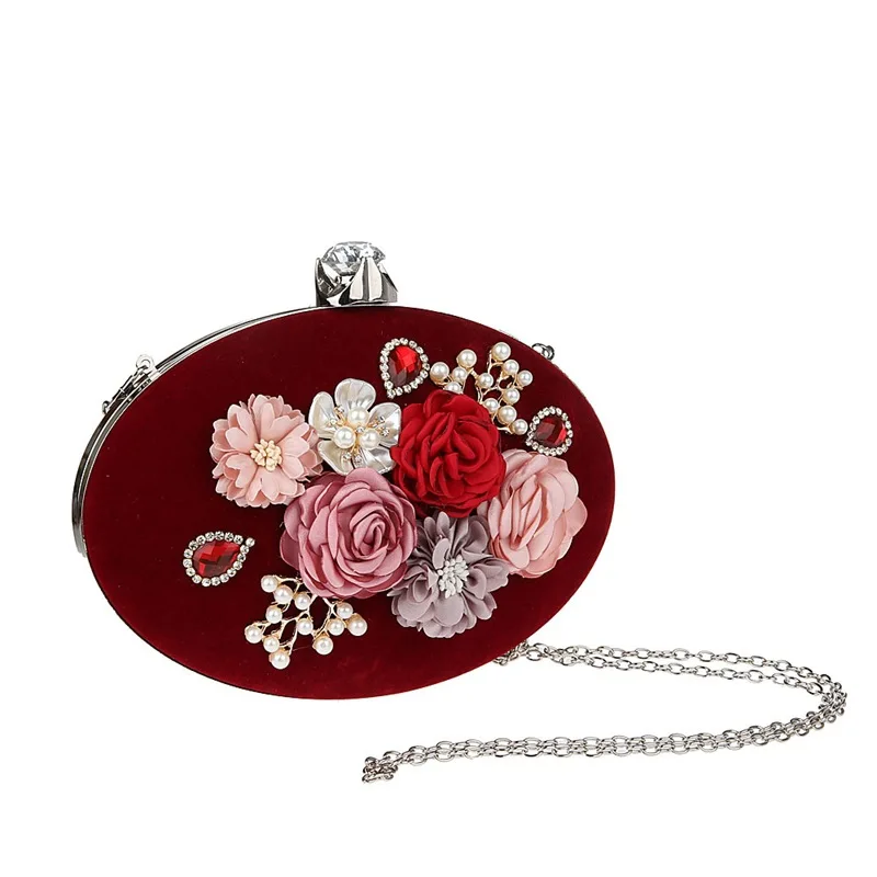 YNSSK Wine Red Floral Clutch Bag Front View