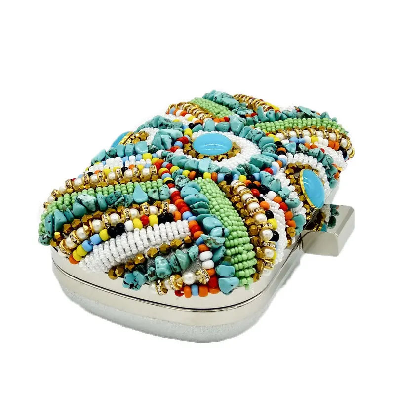 YNSSK Light Blue Beads Summer Boho Clutch Bag Side View