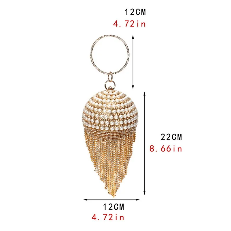 YNSSK Gold Round Pearl Glitter Clutch Bag Size