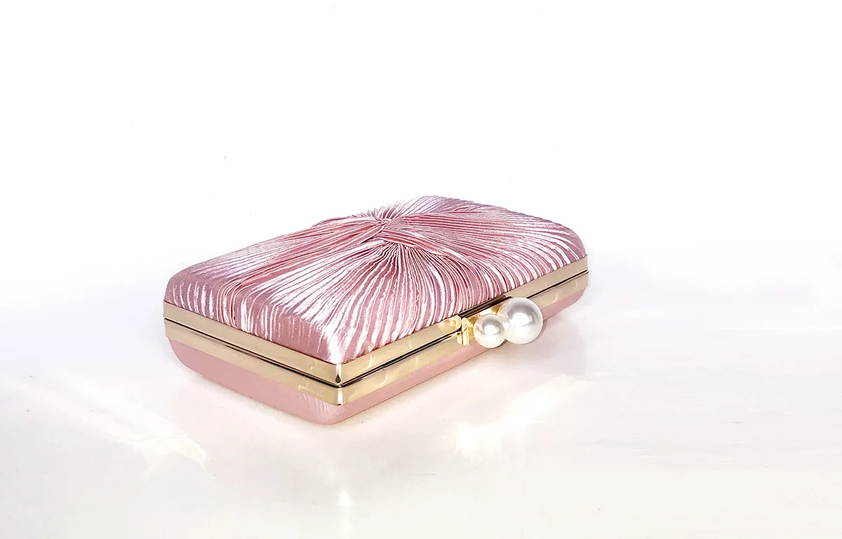 YNSSK Pink Pleated Velvet Clutch Bag Side View
