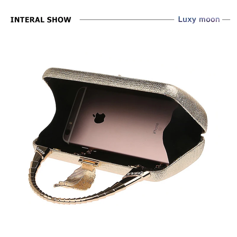 YNSSK Gold Leather Hand Clutch Inside View