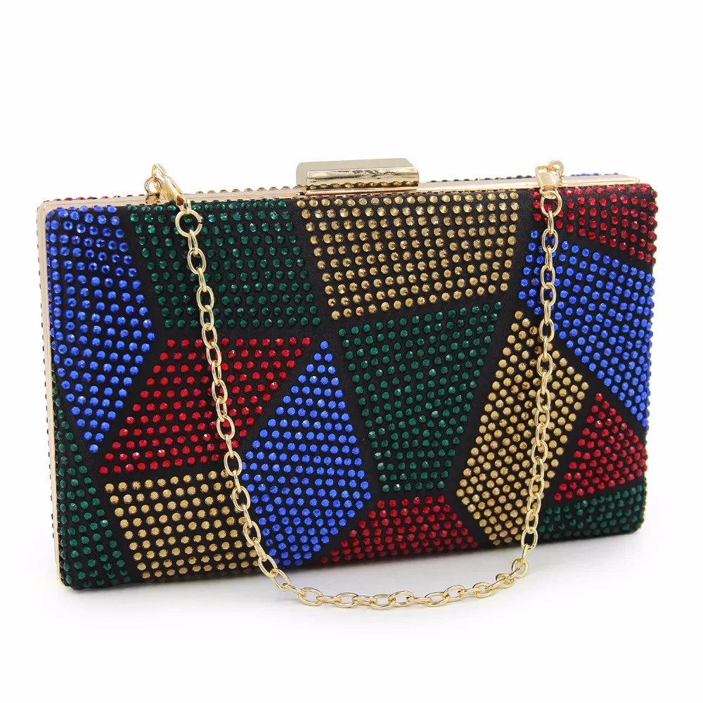YNSSK Color Block Evening Bag Front View with Chain