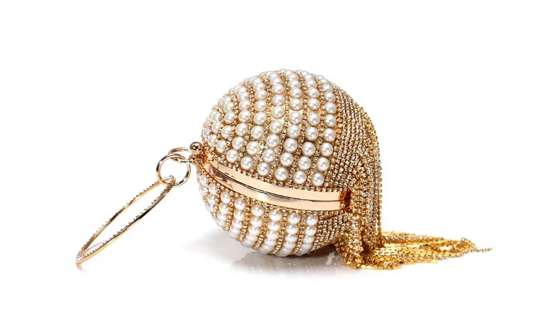 YNSSK Gold Round Pearl Glitter Clutch Bag Side View