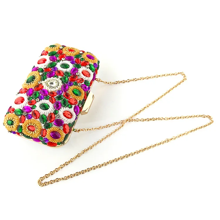 YNSSK Rainbow Beads and Crystal Clutch Bag Front View