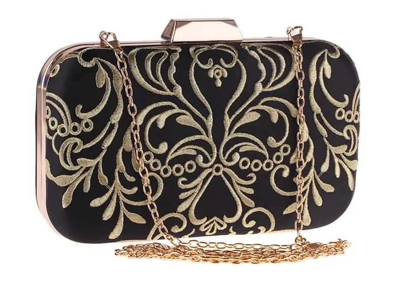 YNSSK Black Embroidered Clutch Bag Side View