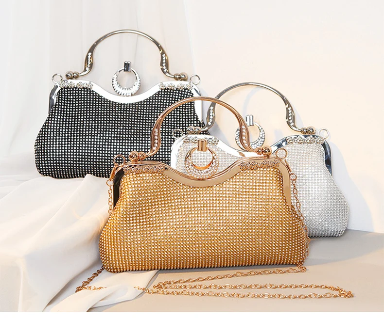 YNSSK Sparkling Clutch Bag With Metal Handle Available Colors