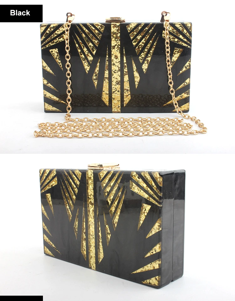 YNSSK Black Acrylic Box Glitter Clutch Purse Front and Side View