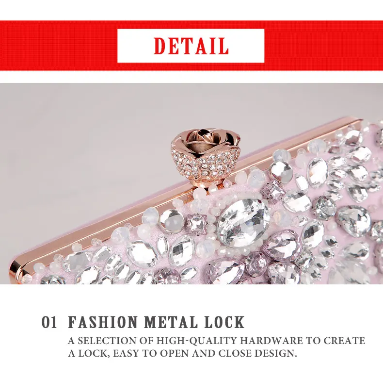 YNSSK Pink Sparkly Crystal Clutch Bag Snap Detail