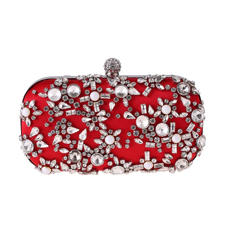 YNSSK Red Satin Clutches Evening Bags Front View