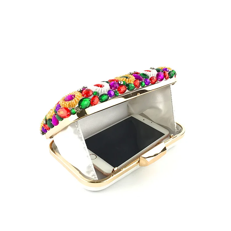 YNSSK Rainbow Beads and Crystal Clutch Bag InSide View