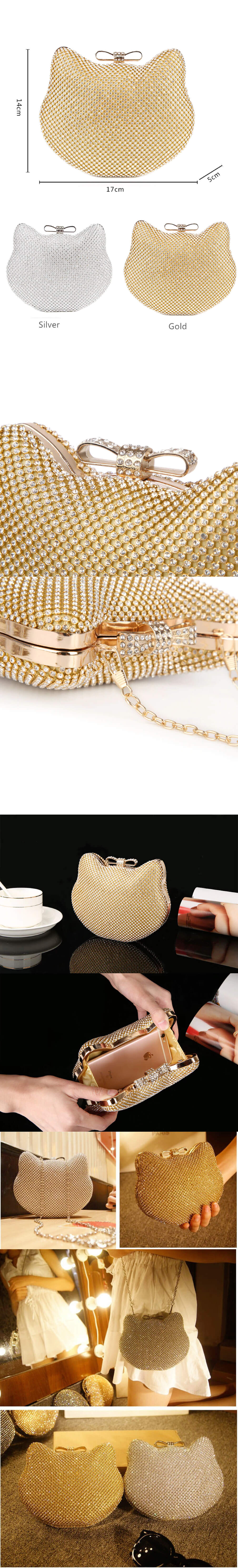 YNSSK Cute Gold Cat Evening Bag Detail View