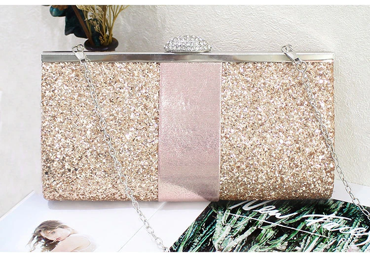 YNSSK Black Sequin Clutch Bag Champagne View