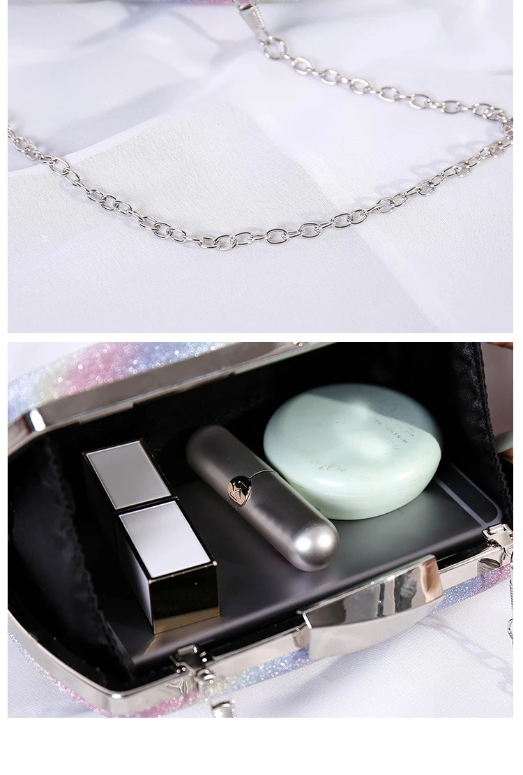 YNSSK Rainbow Glitter Clutch Inside View