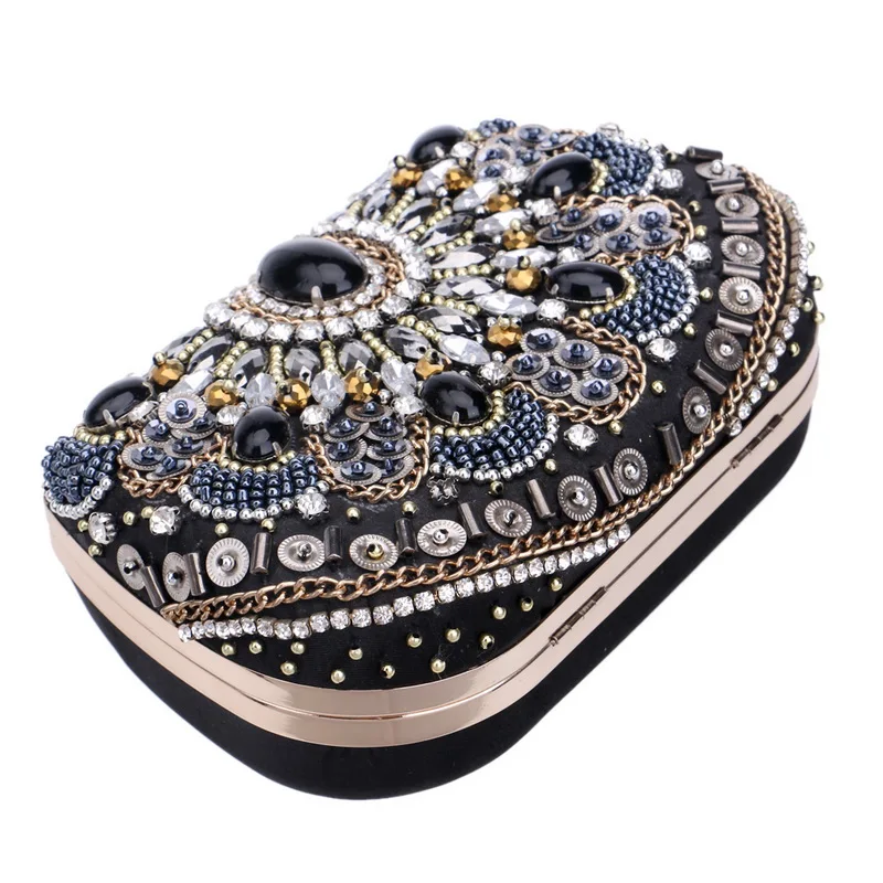 YNSSK Silver Sequin Black Crystal Clutch Bag Back Side View