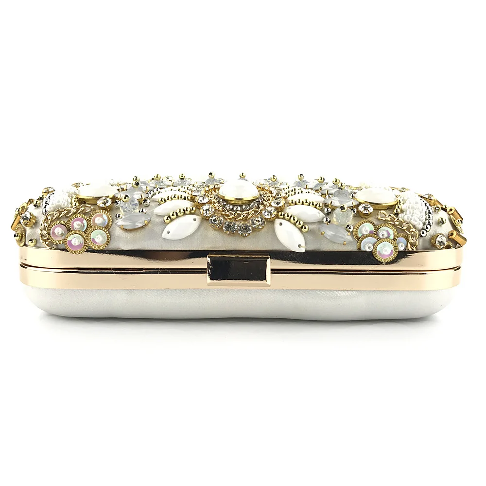 YNSSK Bead Embroidered Gold Satin Clutch Bag Top View