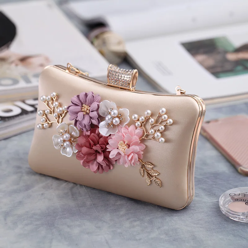 YNSSK Apricot Floral Velour Clutch Bag for Wedding Side View