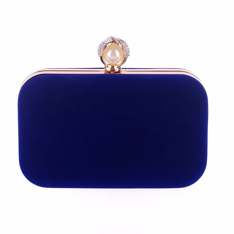 YNSSK Small Pure Navy Velvet Clutch Box Bag Front View