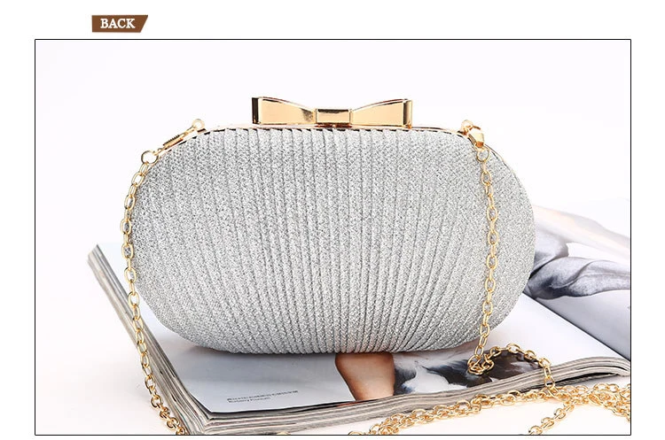 YNSSK Small Silver Clutch Bag With Strap Back View