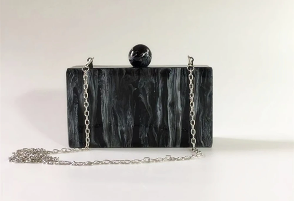 YNSSK Small Acrylic Black Purse For Wedding with Chain Front View