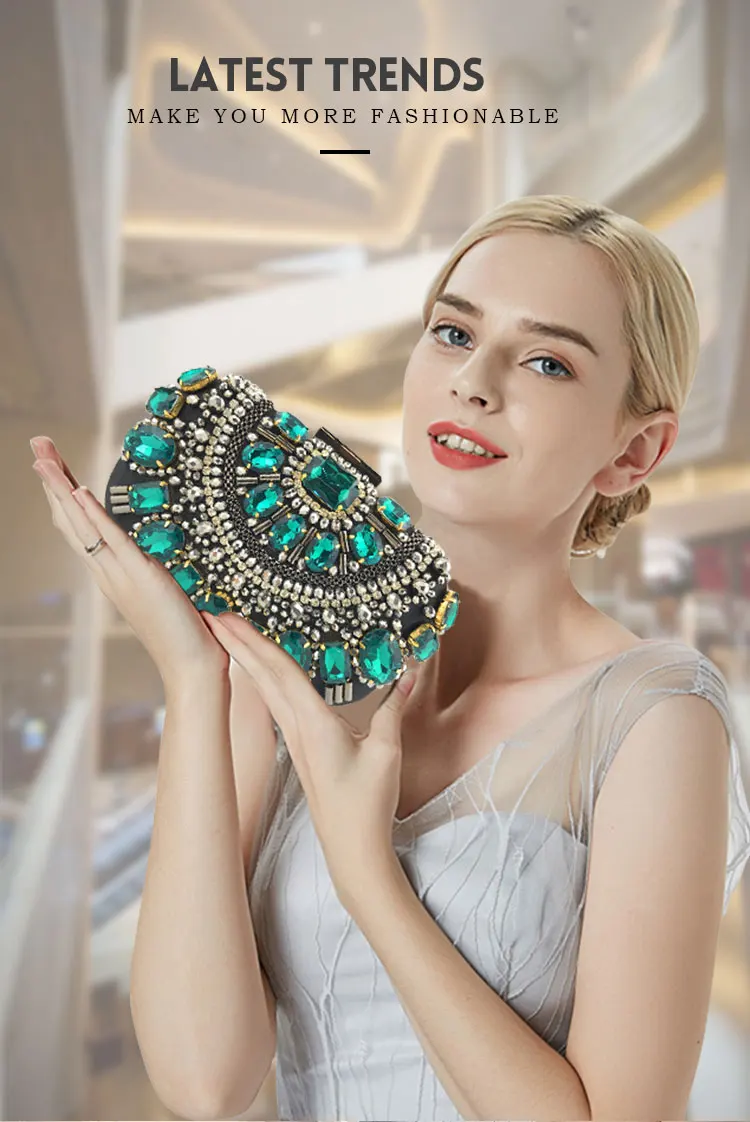 YNSSK Green Crystal Clutch Evening Bag Scene Display
