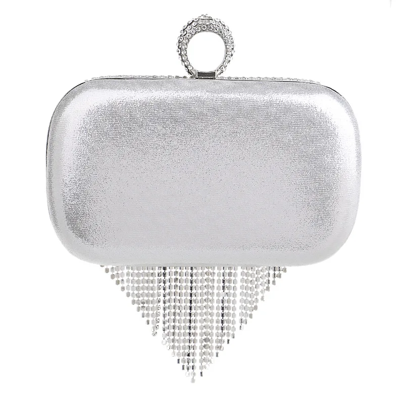 YNSSK Silver Tassel Clutch Evening Bags Back View