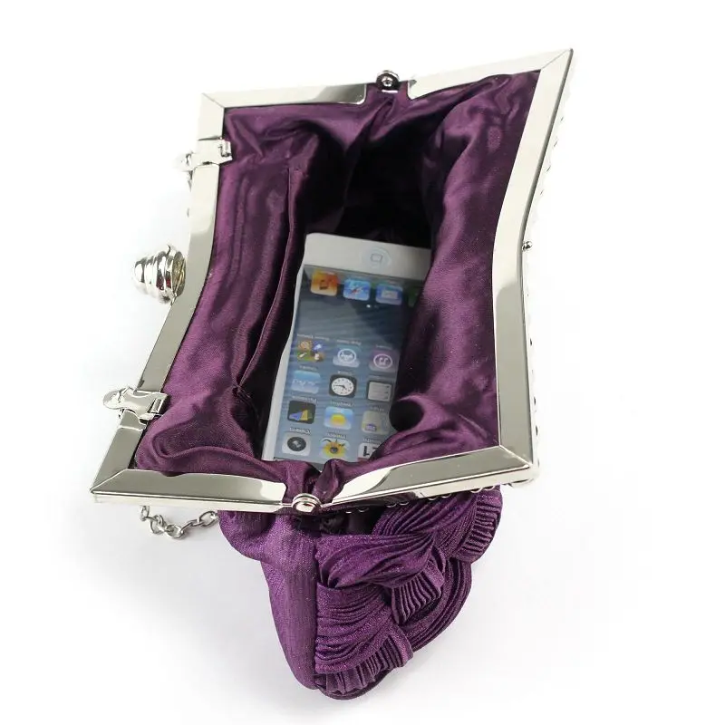 YNSSK Purple Rhinestone Braided Soft Clutch Bag InSide View