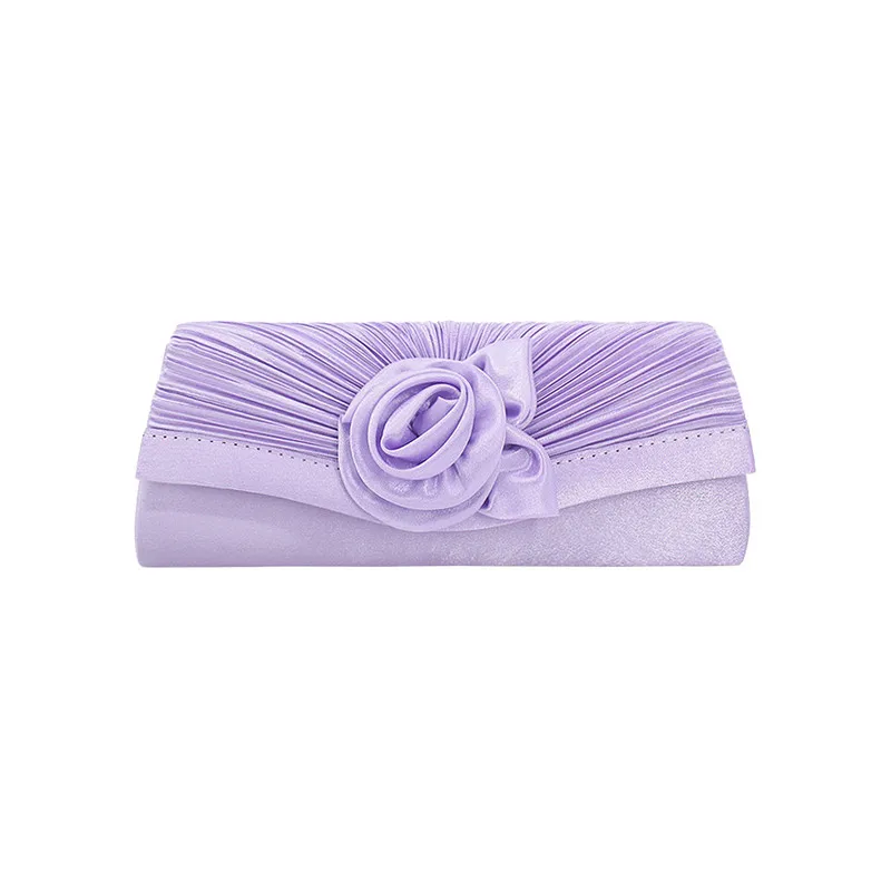 YNSSK Light Purple Floral Satin Clutch Evening Bag Front View