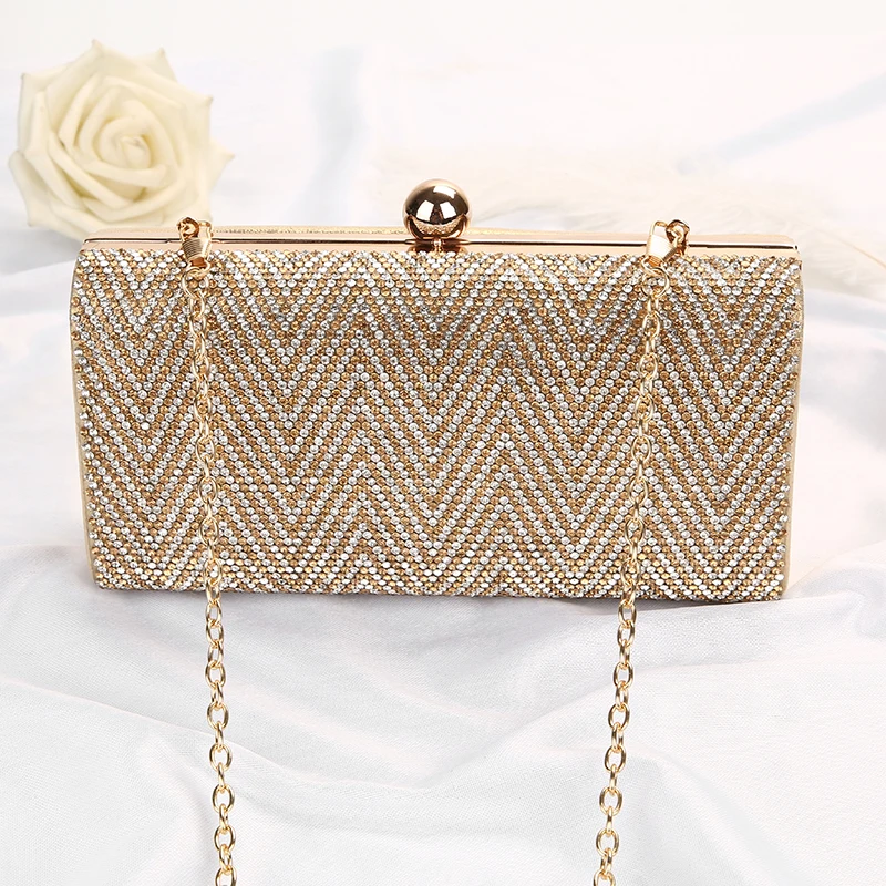 YNSSK Bling Rhinestone Stripe Clutch Bag Front View