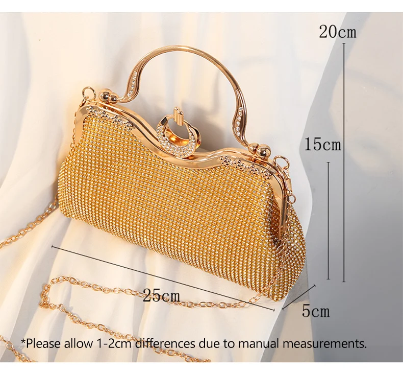 YNSSK Sparkling Gold Clutch Bag With Metal Handle Side