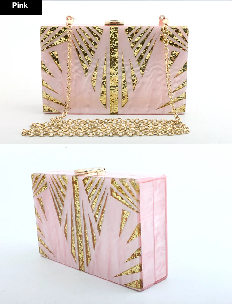 YNSSK Pink Acrylic Box Glitter Clutch Purse Front and Side View