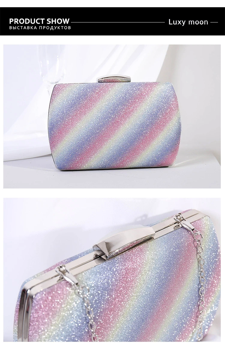 YNSSK Rainbow Glitter Clutch Front and Top View