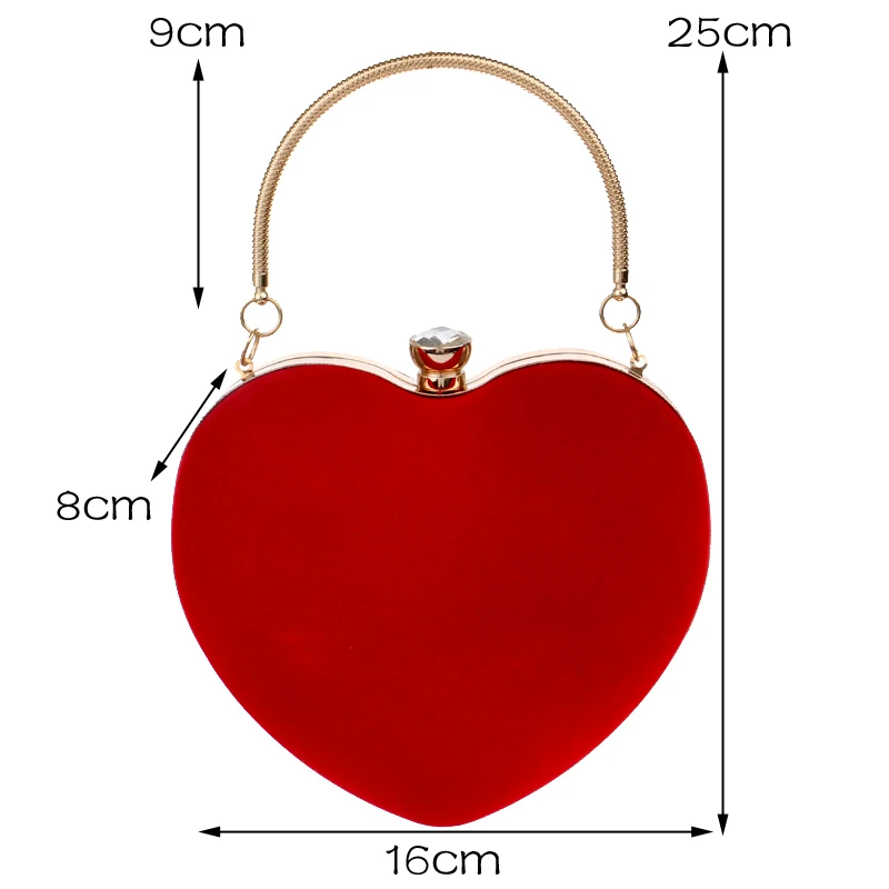 YNSSK Red Heart Shaped Velvet Evening Hand Bag Size