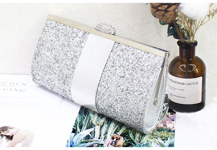 YNSSK Silver Sequin Clutch Bag Side View