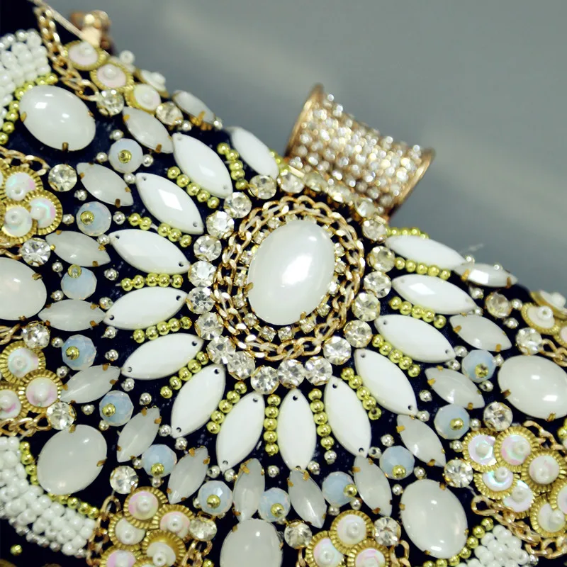 YNSSK Black Beaded Clutch Evening Bag Surface Detail View