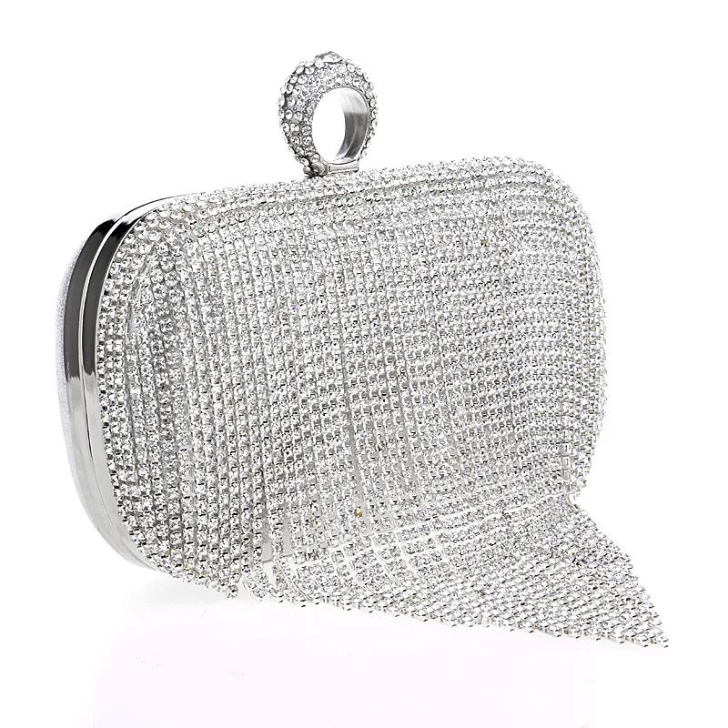 YNSSK Silver Tassel Clutch Evening Bags Side View