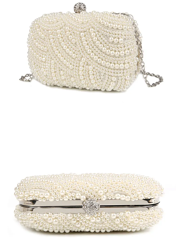 YNSSK Beige Beaded Clutch Evening Bag for Wedding Side and Top View