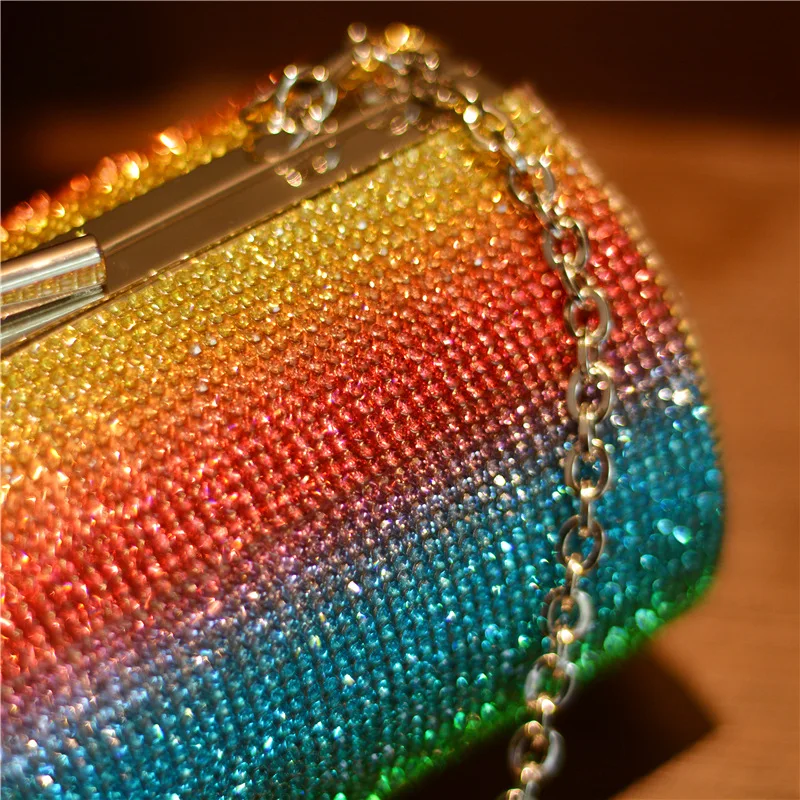 Rhinestone detail on the YNSSK Rainbow Cylinder Evening Bag