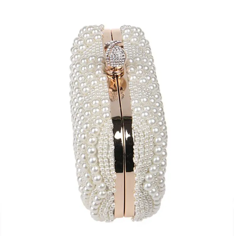 YNSSK Beige Beaded Bridal Clutch Evening Bag Side View