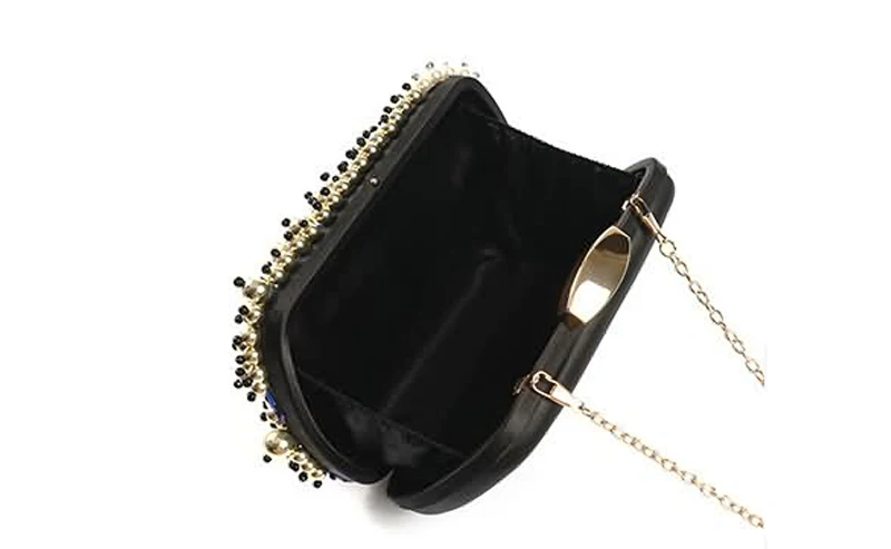 YNSSK Navy Beads Embroidered Evening Clutch Bag Inside View