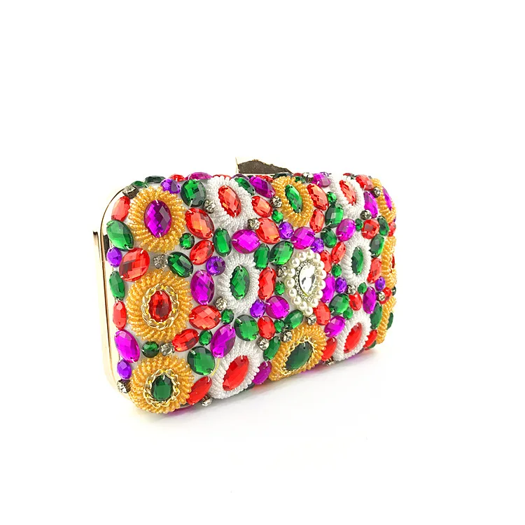 YNSSK Rainbow Beads and Crystal Clutch Bag Side View