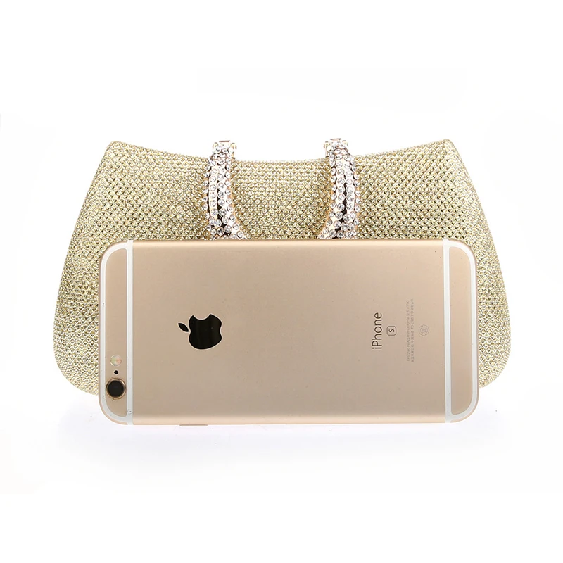 YNSSK Gold Shiny Clutch Size Compared to iPhone