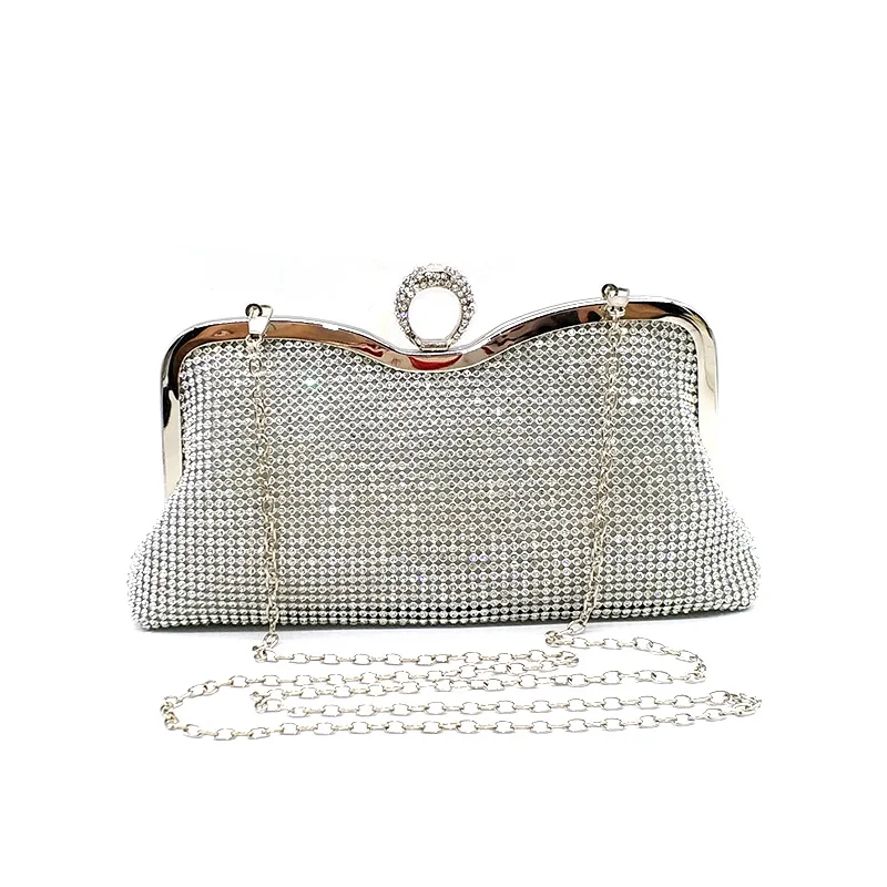 YNSSK Clutch Purse for Wedding Silver Front View