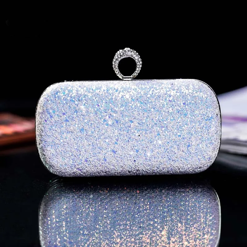 YNSSK Silver Sequin Clutch Bag Front View
